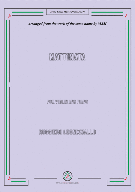 Leoncavallo Mattinata For Violin And Piano Sheet Music