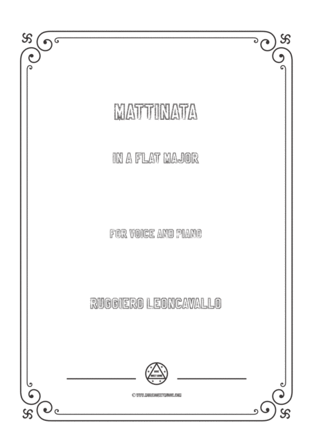 Leoncavallo Mattinata In A Flat Major For Voice And Piano Sheet Music