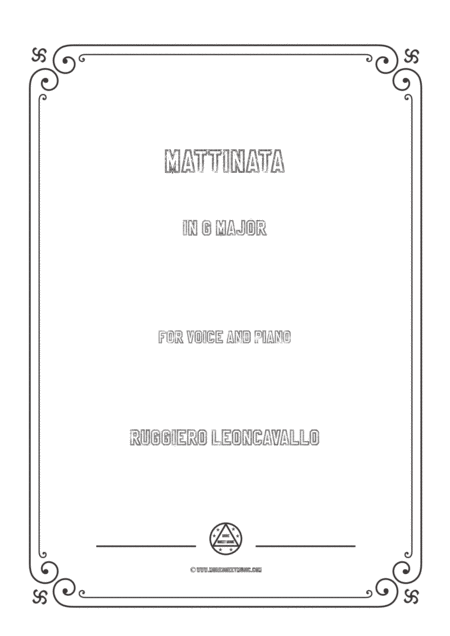 Free Sheet Music Leoncavallo Mattinata In G Major For Voice And Piano