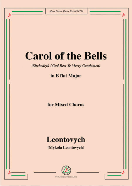 Leontovych Carol Of The Bells Shchedryk In B Flat Major For Mixed Chorus Sheet Music