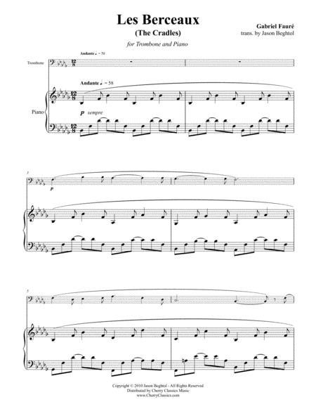 Free Sheet Music Les Berceaux For Trombone Piano