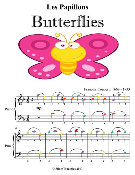 Les Papillons Butterflies Easiest Piano Sheet Music With Colored Notes Sheet Music