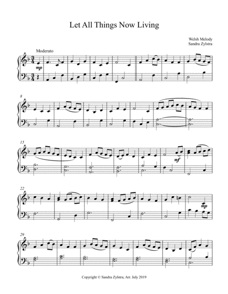 Let All Things Now Living Early Intermediate Piano Solo Sheet Music