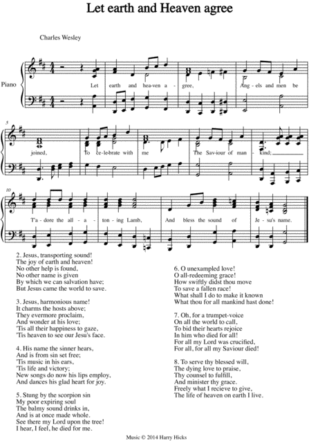 Let Earth And Heaven Agree A New Tune To A Wonderful Wesley Hymn Sheet Music