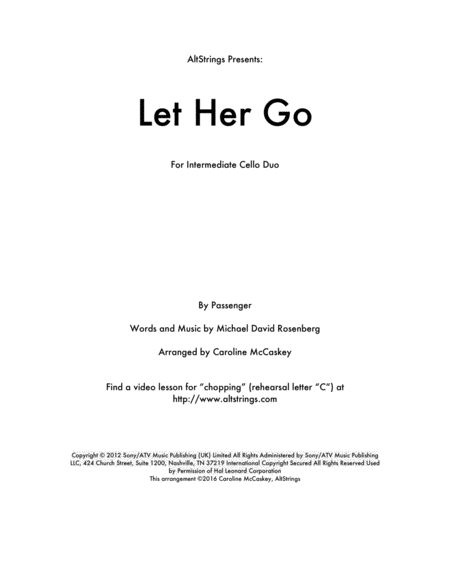 Let Her Go Cello Duet Sheet Music