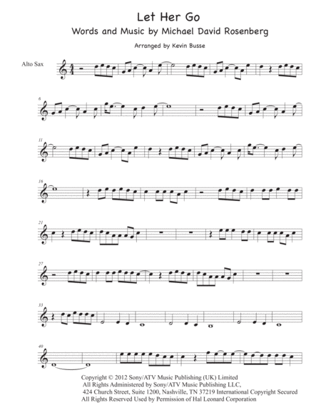 Let Her Go Easy Key Of C Alto Sax Sheet Music