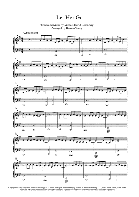 Let Her Go Easy Piano Solo In G Major Sheet Music