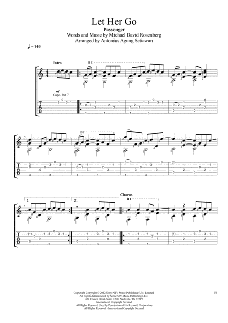Free Sheet Music Let Her Go Fingerstyle Guitar Solo
