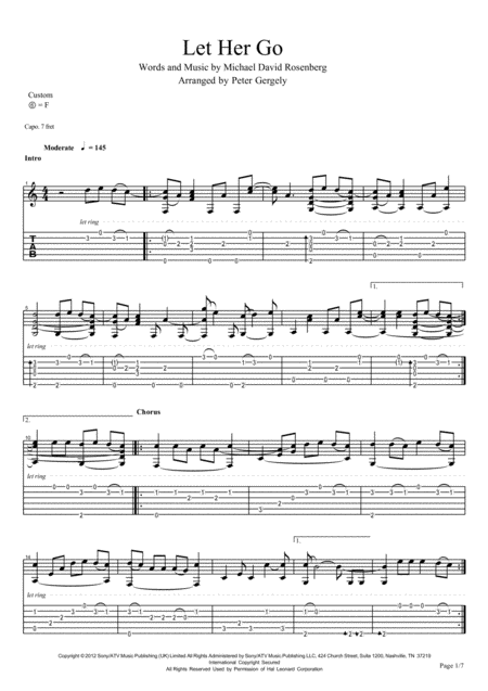 Free Sheet Music Let Her Go Fingerstyle Guitar