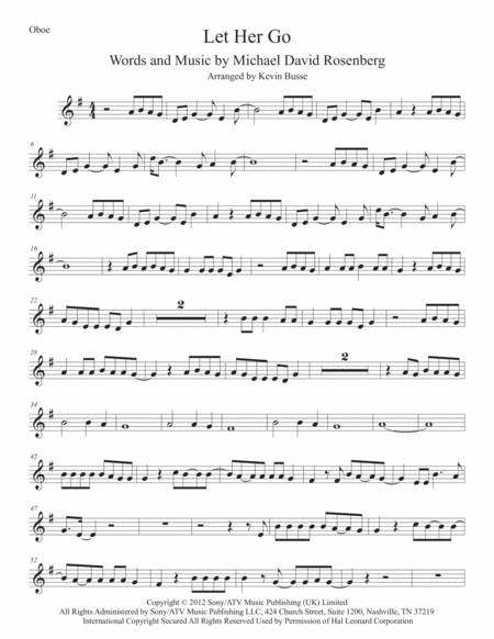 Let Her Go Original Key Oboe Sheet Music