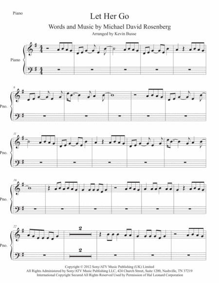 Free Sheet Music Let Her Go Original Key Piano