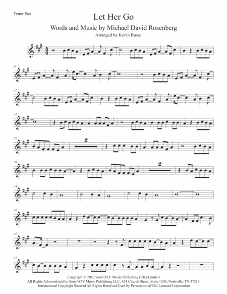 Let Her Go Original Key Tenor Sax Sheet Music