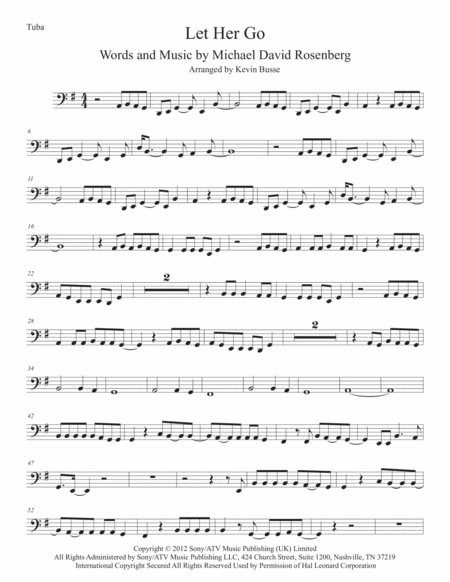 Free Sheet Music Let Her Go Original Key Tuba