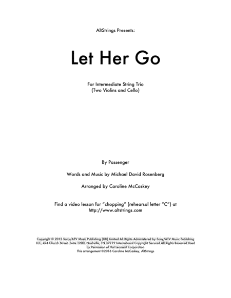 Let Her Go String Trio Two Violins And Cello Sheet Music