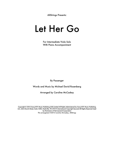 Let Her Go Viola Solo Piano Accompaniment Sheet Music