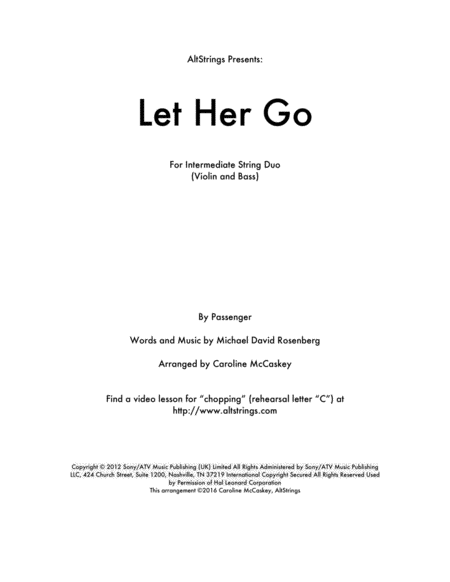 Let Her Go Violin And Double Bass Duet Sheet Music