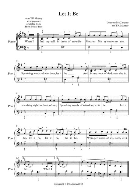 Free Sheet Music Let It Be Beatles Easy Piano