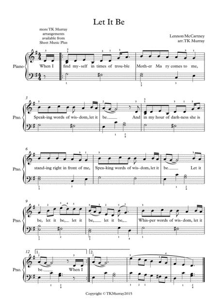 Let It Be Beatles Easy Piano Sheet Music