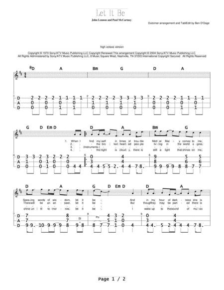 Let It Be For Appalachian Mountain Lap Dulcimer Sheet Music