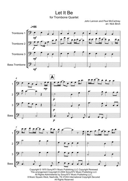 Let It Be Trombone Quartet Sheet Music