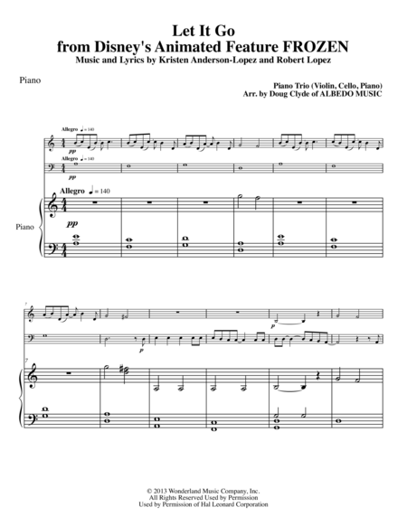 Let It Go From Disneys Animated Feature Frozen For Piano Trio Sheet Music