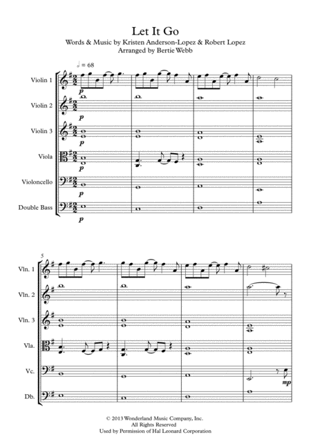 Free Sheet Music Let It Go From Disneys Frozen String Orchestra Quartet Quintet Sextet