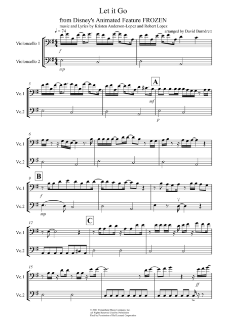 Let It Go From Frozen For Cello Duet Sheet Music