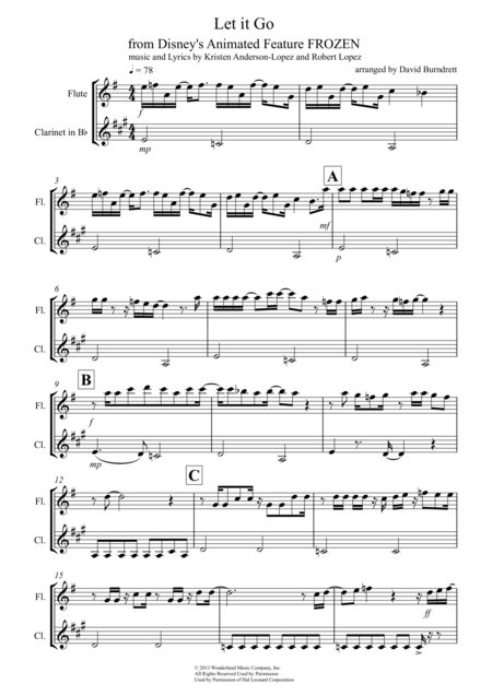 Free Sheet Music Let It Go From Frozen For Flute And Clarinet Duet