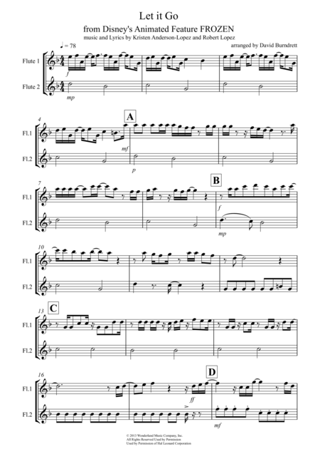 Free Sheet Music Let It Go From Frozen For Flute Duet