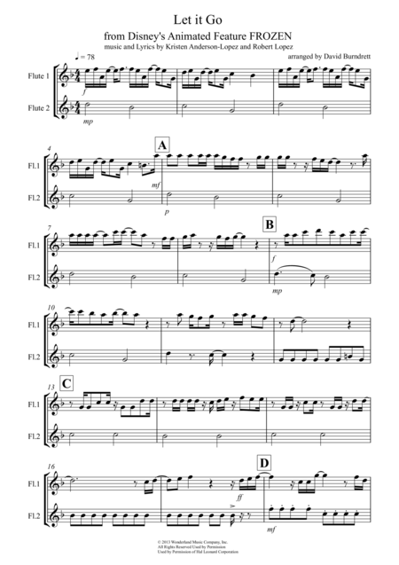 Let It Go From Frozen For Flute Duet Sheet Music