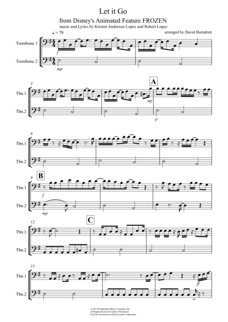 Let It Go From Frozen For Trombone Duet Sheet Music