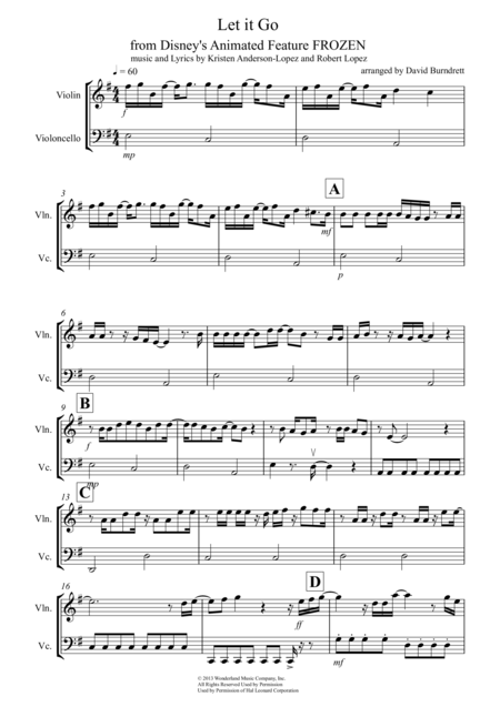 Let It Go From Frozen For Violin And Cello Duet Sheet Music