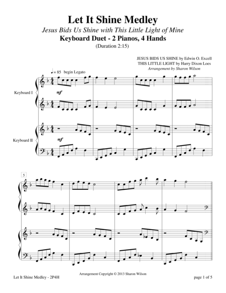 Free Sheet Music Let It Shine Medley 2 Pianos 4 Hands