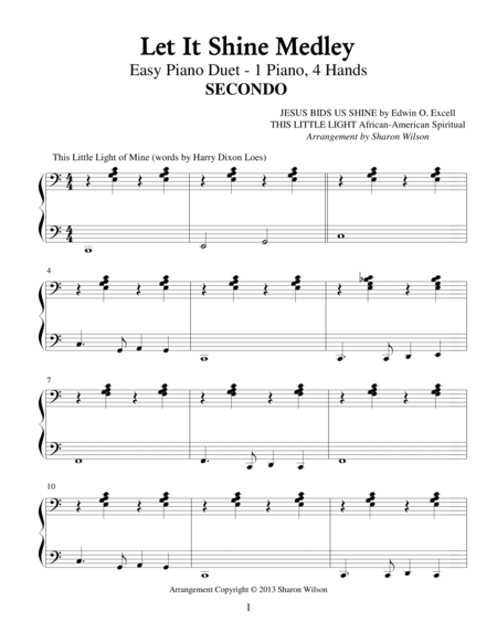 Let It Shine Medley Easy Piano Duet 1 Piano 4 Hands Sheet Music