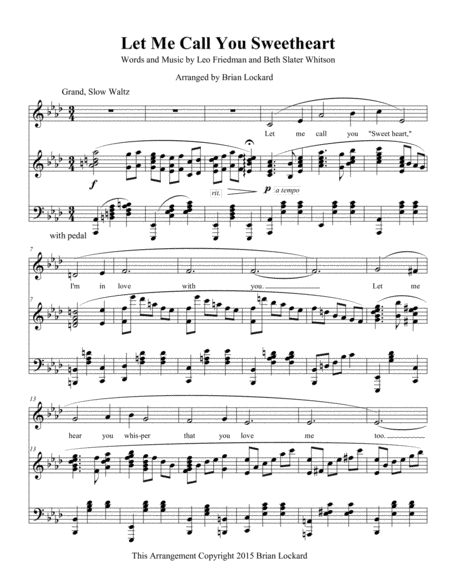 Let Me Call You Sweetheart As Performed By Soundsketch Sheet Music