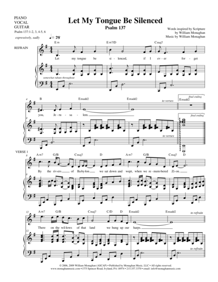 Free Sheet Music Let My Tongue Be Silenced Psalm 137