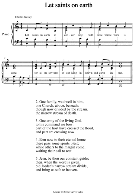 Let Saints On Earth A New Tune To A Wonderful Wesley Hymn Sheet Music