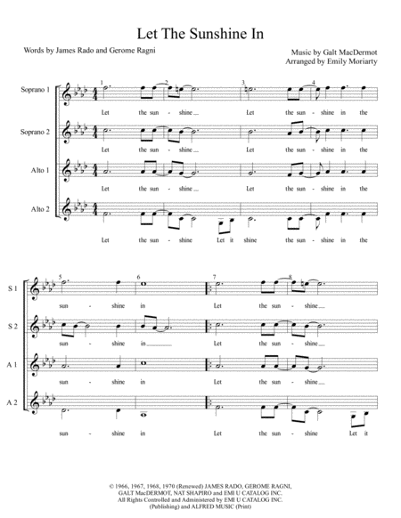 Let The Sunshine In Ssaa Sheet Music