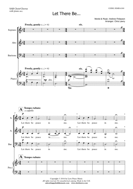 Free Sheet Music Let There Be Peace Faith Hope Love For Sab Choir