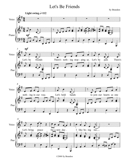 Free Sheet Music Lets Be Friends For Voice And Piano