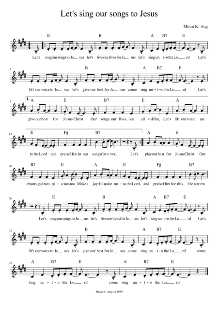 Lets Sing Our Songs For Jesus Sheet Music