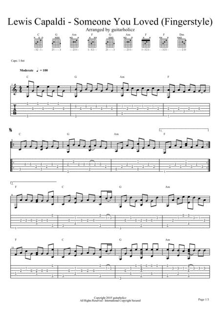 Lewis Capaldi Someone You Loved Guitar Fingerstyle Sheet Music