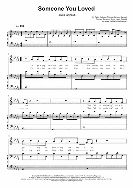 Free Sheet Music Lewis Capaldi Someone You Loved