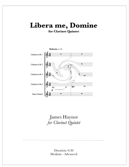 Libera Me Domine For Clarinet Quintet Sheet Music