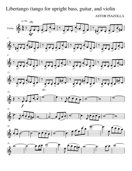 Free Sheet Music Libertango Arranged For Violin Guitar With Tab And Bass