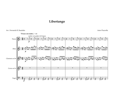 Libertango Astor Piazzolla Woodwind Quintet Sheet Music