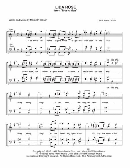 Free Sheet Music Lida Rose From The Music Man