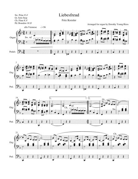 Free Sheet Music Liebesfreud By Fritz Kreisler Arranged For Organ By Dorothy Young Riess