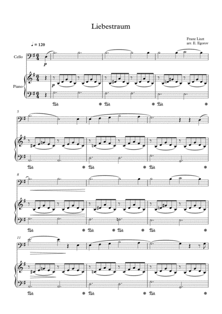 Free Sheet Music Liebestraum Dream Of Love Franz Liszt For Cello Piano