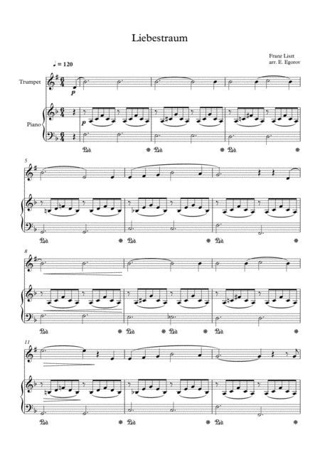 Liebestraum Dream Of Love Franz Liszt For Trumpet Piano Sheet Music